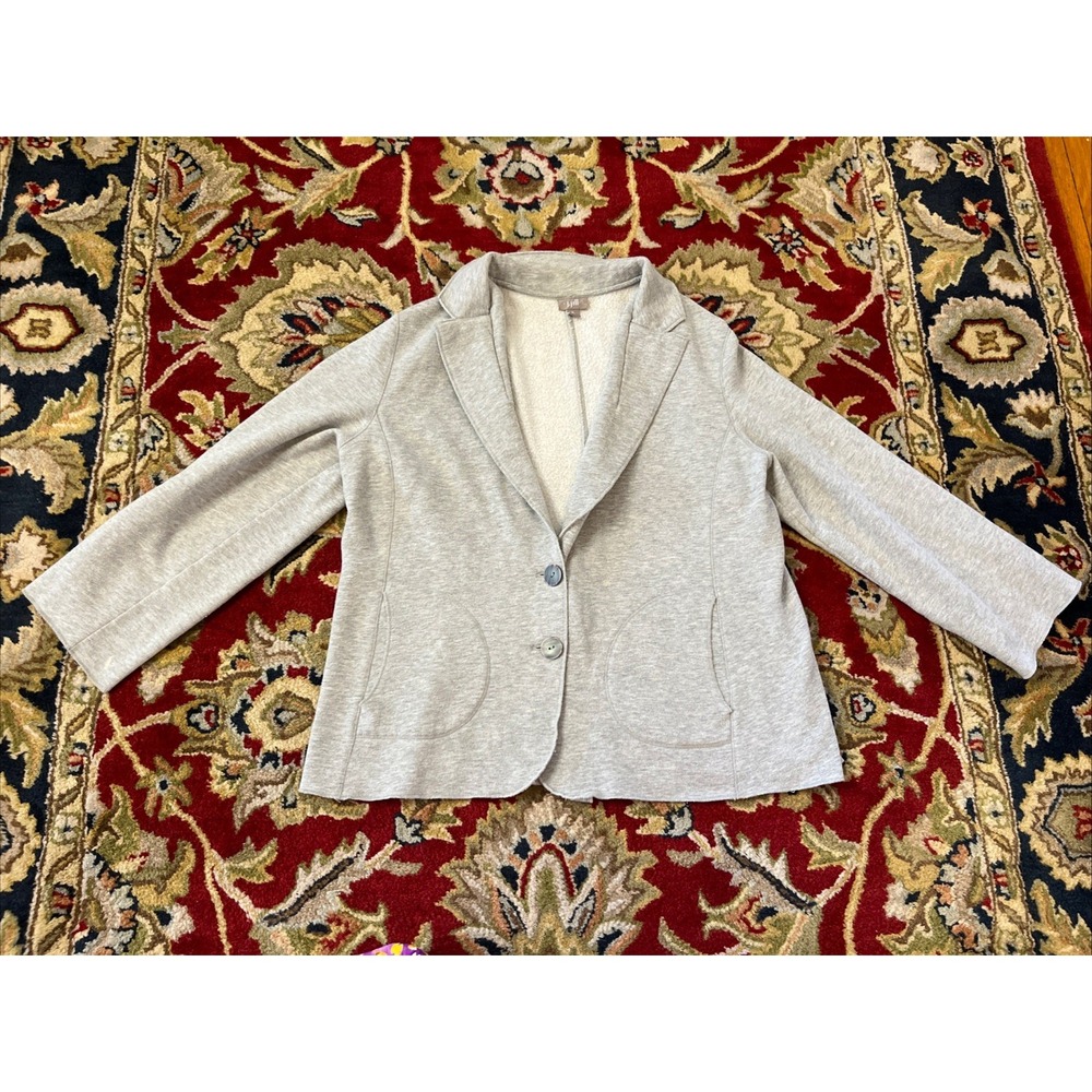J Jill Size XL Petite 2 Button Knit Cotton Blend Blazer Gray Jacket Relaxed Boho